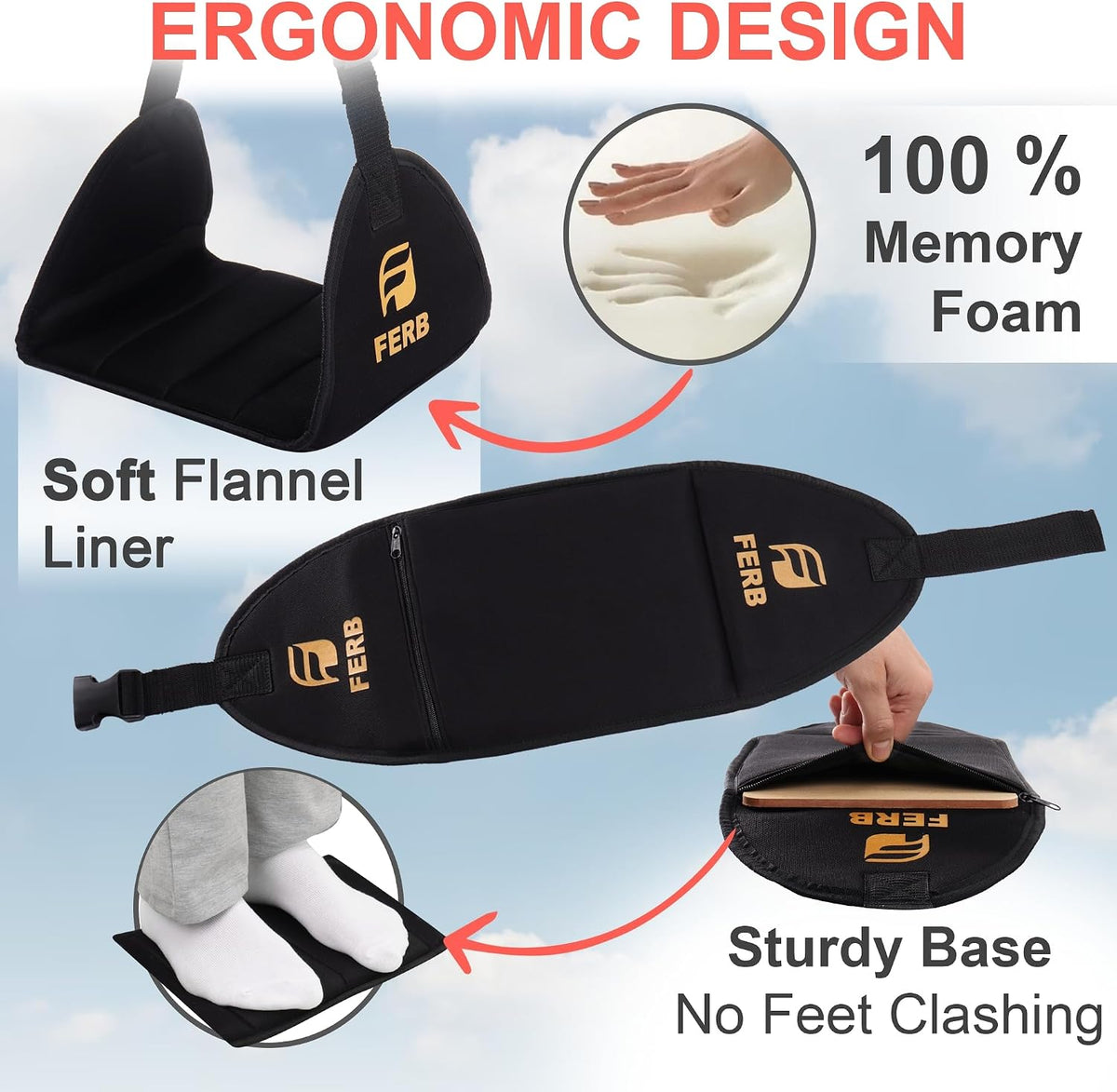 Airplane Portable Footrest - Travel Executive Desk Foot Hammock with Memory Foam for Comfort | Adjustable Office Footrests for Airplane, Train, Bus | Lightweight Travel Accessory (Pack of 1)