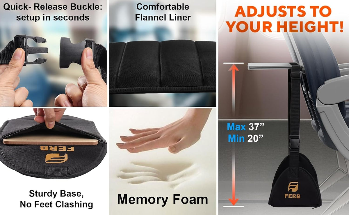 Airplane Portable Footrest - Travel Executive Desk Foot Hammock with Memory Foam for Comfort | Adjustable Office Footrests for Airplane, Train, Bus | Lightweight Travel Accessory (Pack of 1)