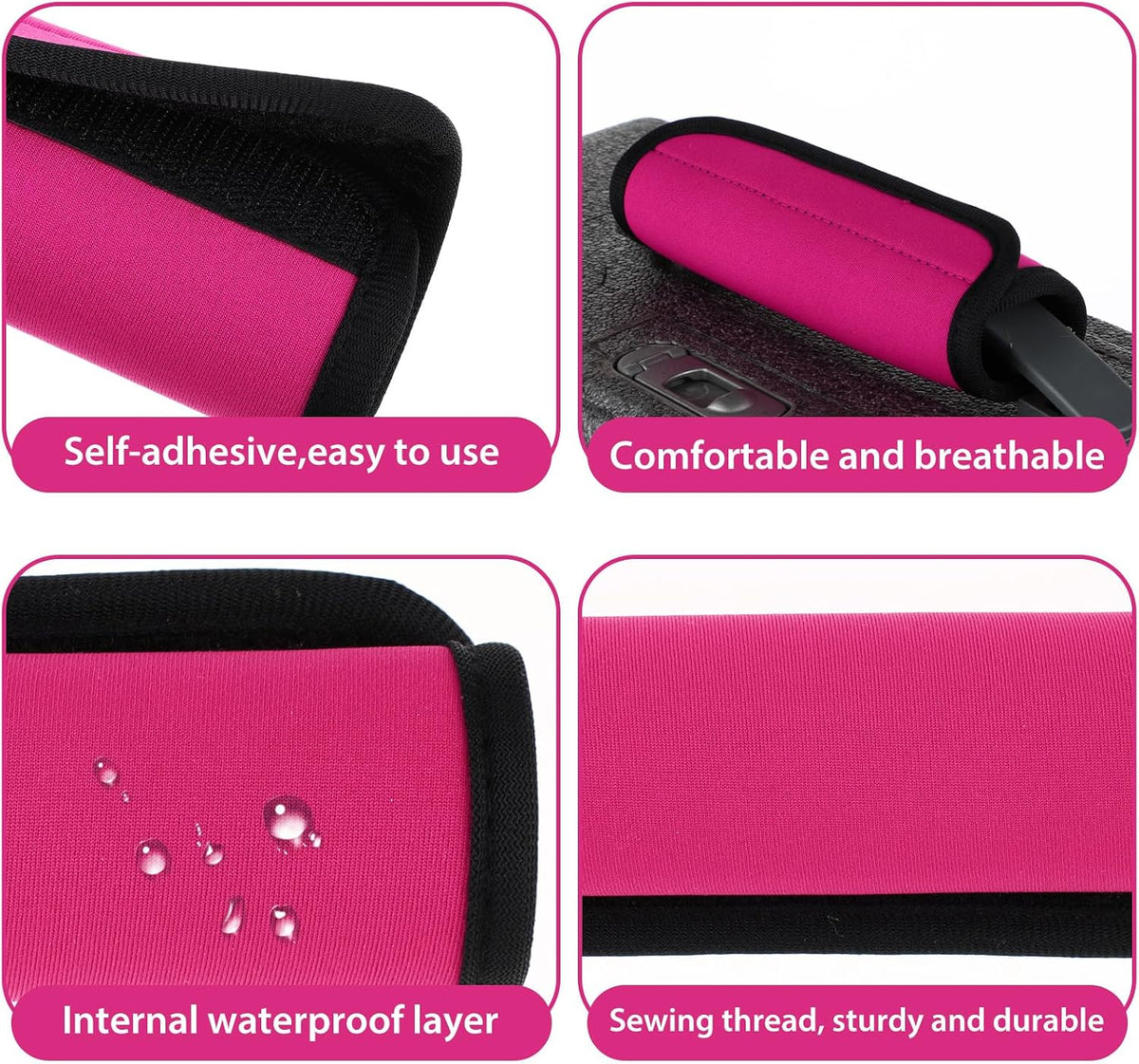 2Pack Luggage Handle Wraps for Suitcase,Rose Red Soft Luggage Identifiers for Suitcases,Travel Essential Bag Handle Wrap,Neoprene Material Suitcase Handle Wraps for Traveling