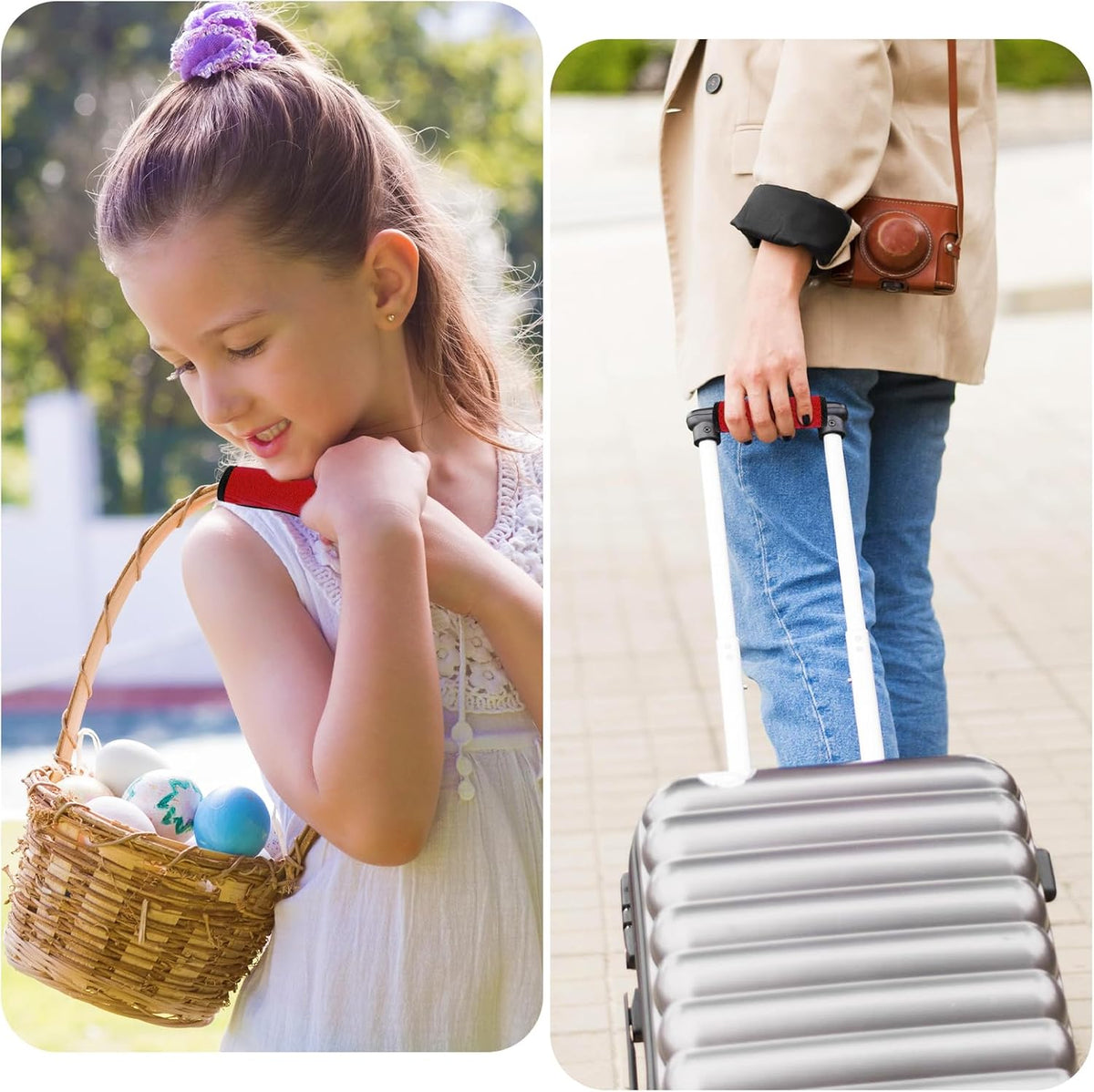 2Pack Luggage Handle Wraps for Suitcase,Rose Red Soft Luggage Identifiers for Suitcases,Travel Essential Bag Handle Wrap,Neoprene Material Suitcase Handle Wraps for Traveling