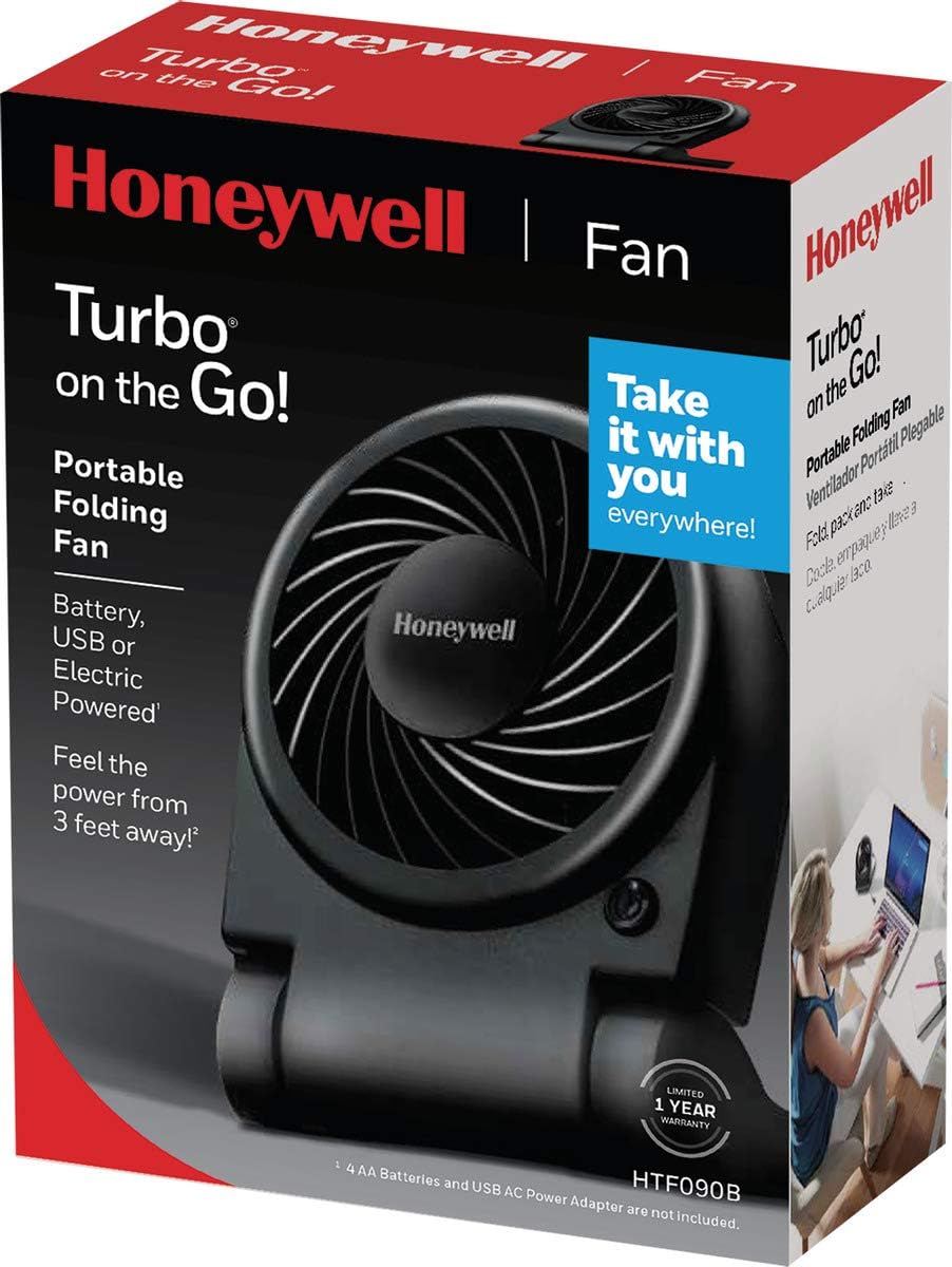 Honeywell HTF090B Turbo On-the-Go Personal Fan, Black – Small Portable Fan for Travel
