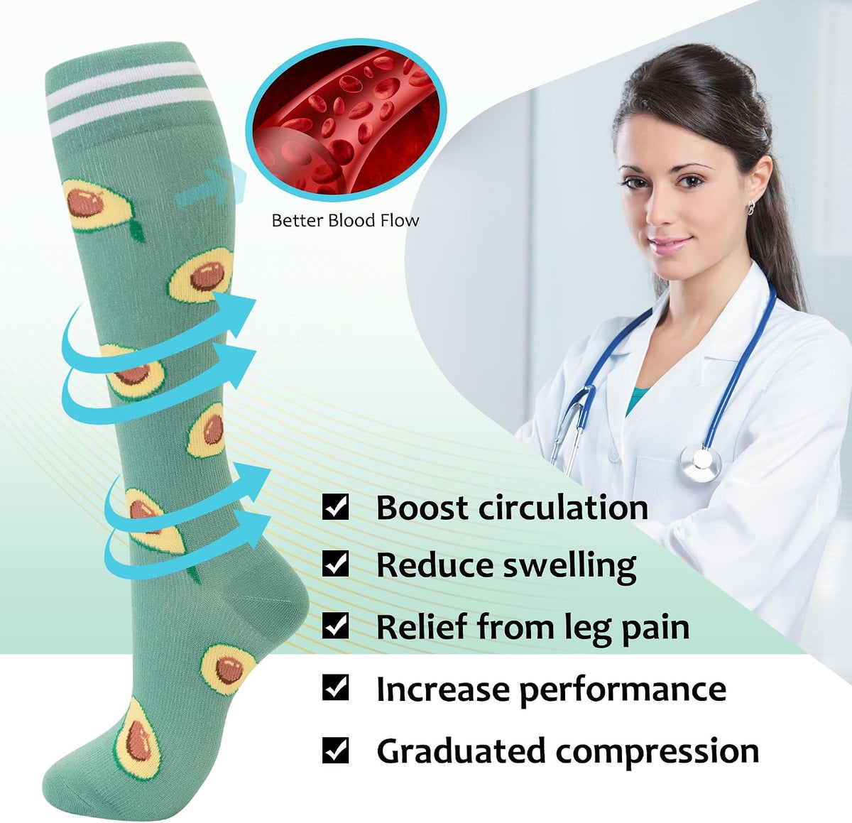 Compression Socks for Women Men Support Circulation 6 Pairs Socks For Nurse, Travel, Flight