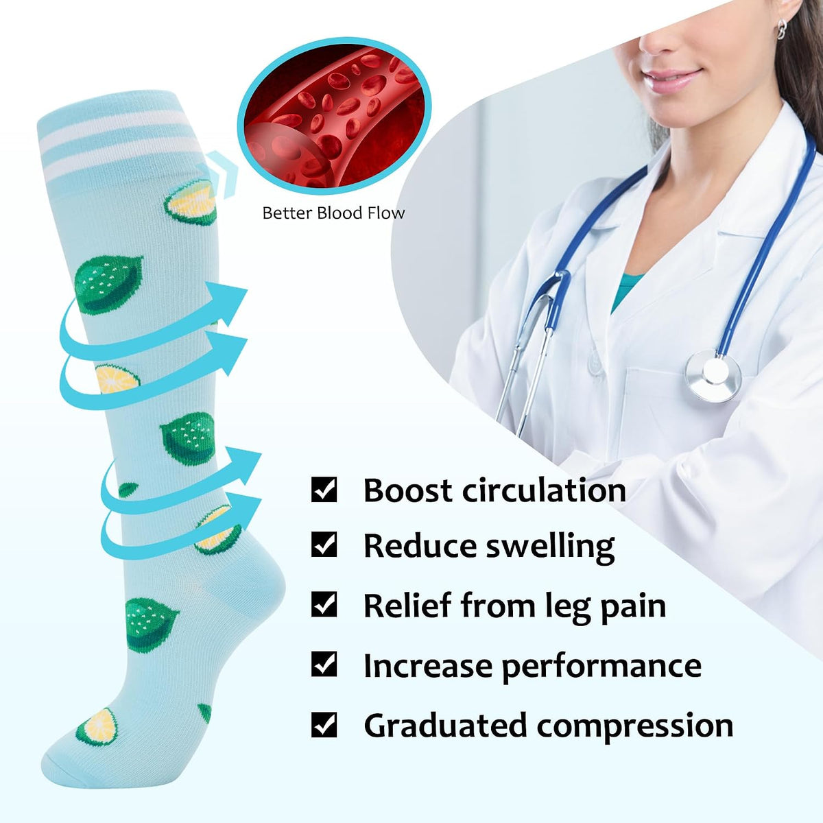 Compression Socks for Women Men Support Circulation 6 Pairs Socks For Nurse, Travel, Flight