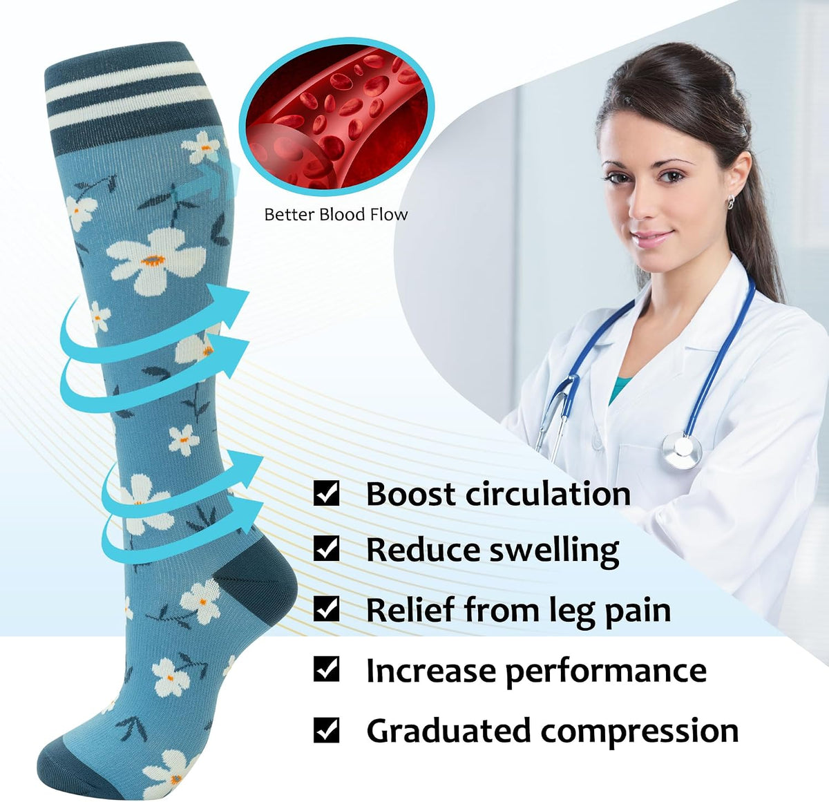 Compression Socks for Women Men Support Circulation 6 Pairs Socks For Nurse, Travel, Flight