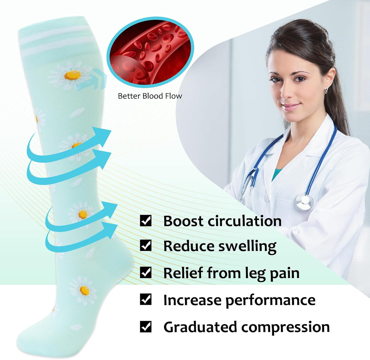 Compression Socks for Women Men Support Circulation 6 Pairs Socks For Nurse, Travel, Flight