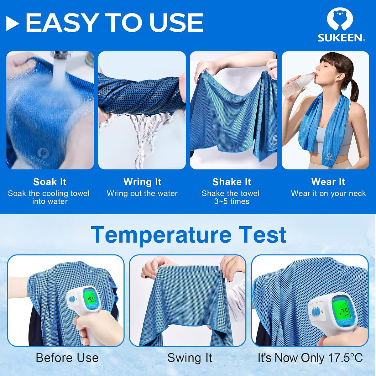 Cooling Towels for Neck and Face (40"x12"), Cooling Wraps for Sports