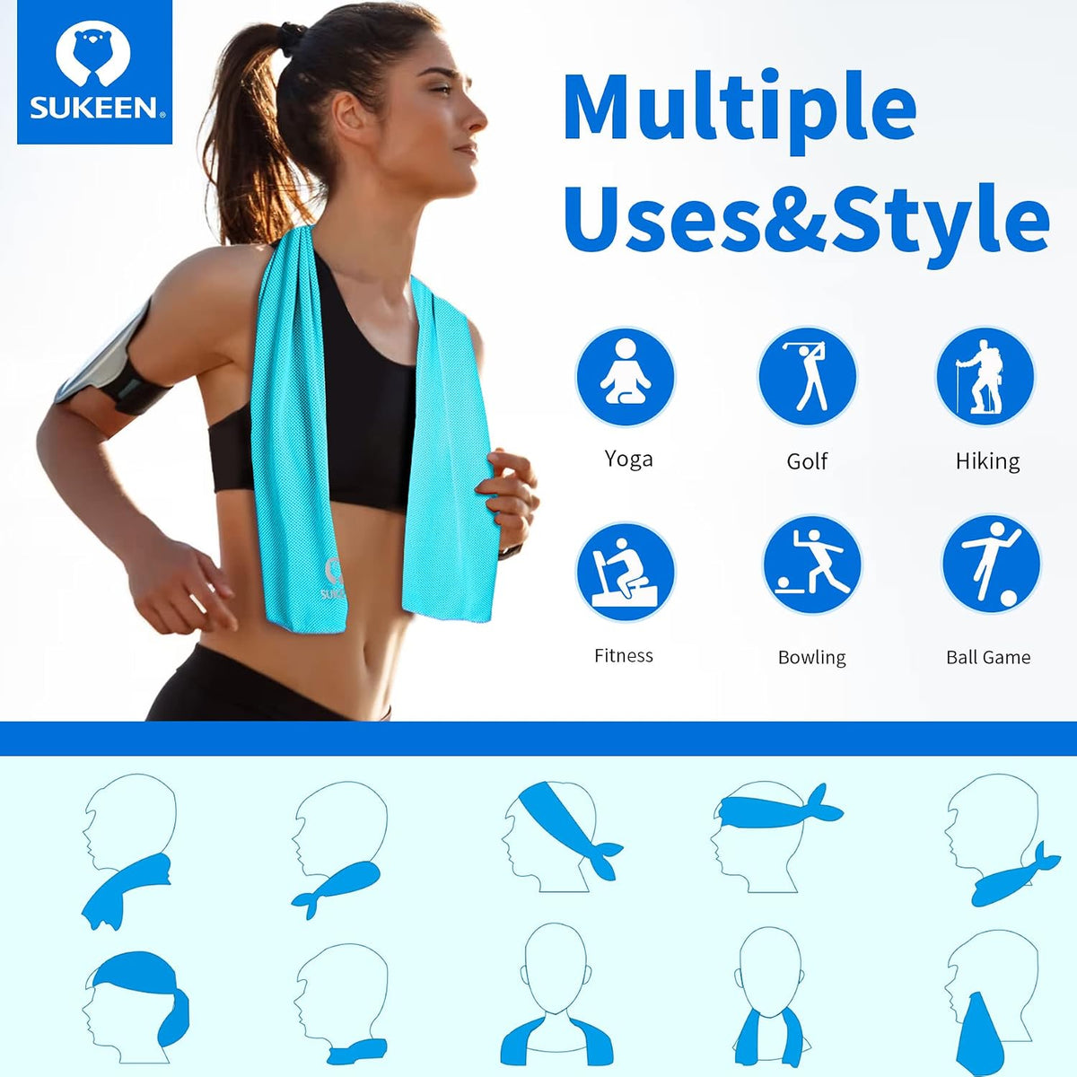 Cooling Towels for Neck and Face (40"x12"), Cooling Wraps for Sports