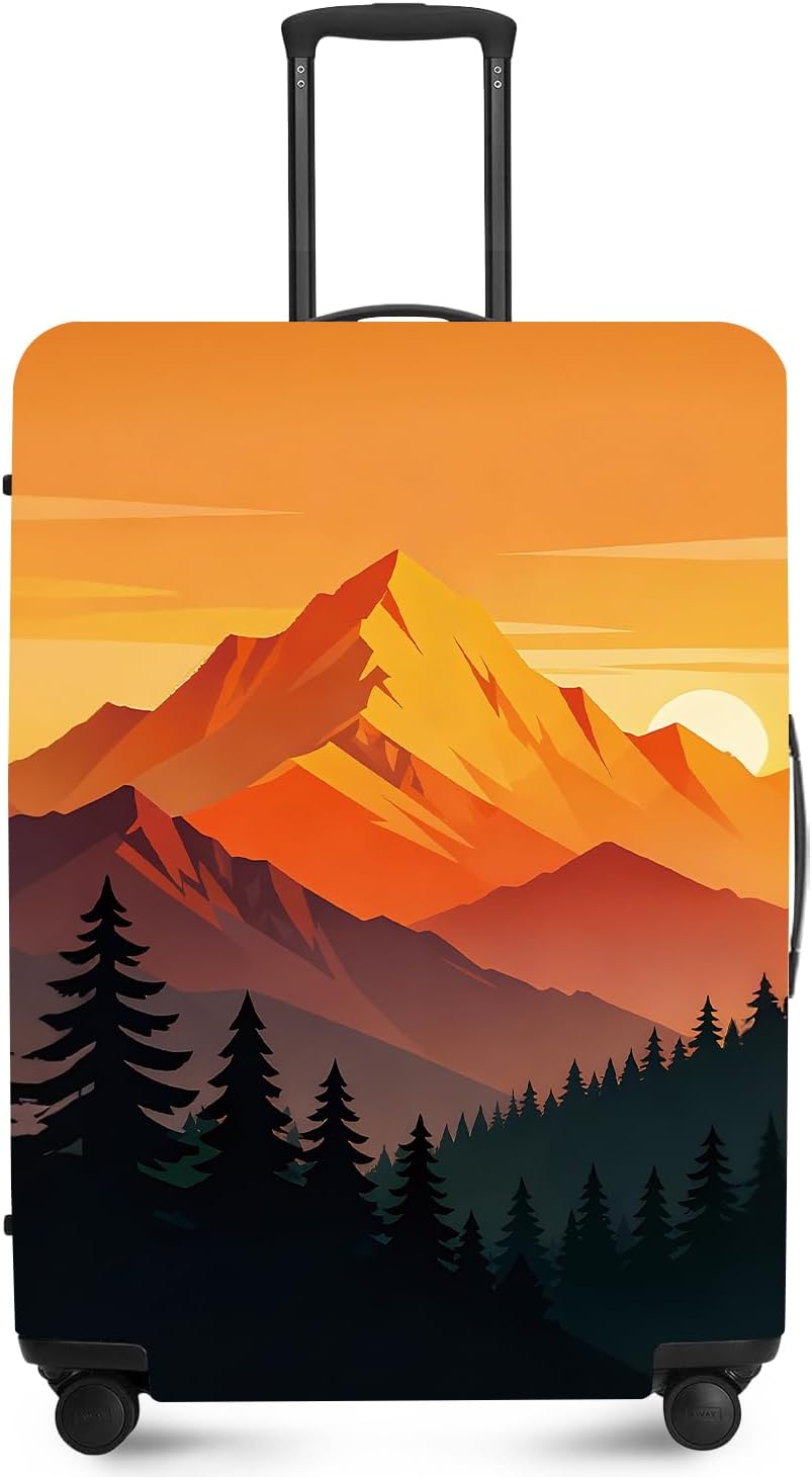 Retro Mountain Landscape Sunset Travel Luggage Cover -Stretchable Airplane Suitcase Protector Sleeve,Universal Washable Fit for 20-22 Inch Checked Baggage,Water Resistant Durable Luggage Protector - Colors B