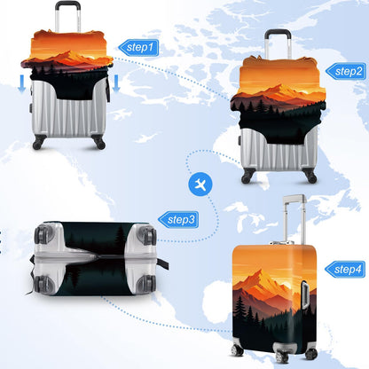 Retro Mountain Landscape Sunset Travel Luggage Cover -Stretchable Airplane Suitcase Protector Sleeve,Universal Washable Fit for 20-22 Inch Checked Baggage,Water Resistant Durable Luggage Protector - Colors B