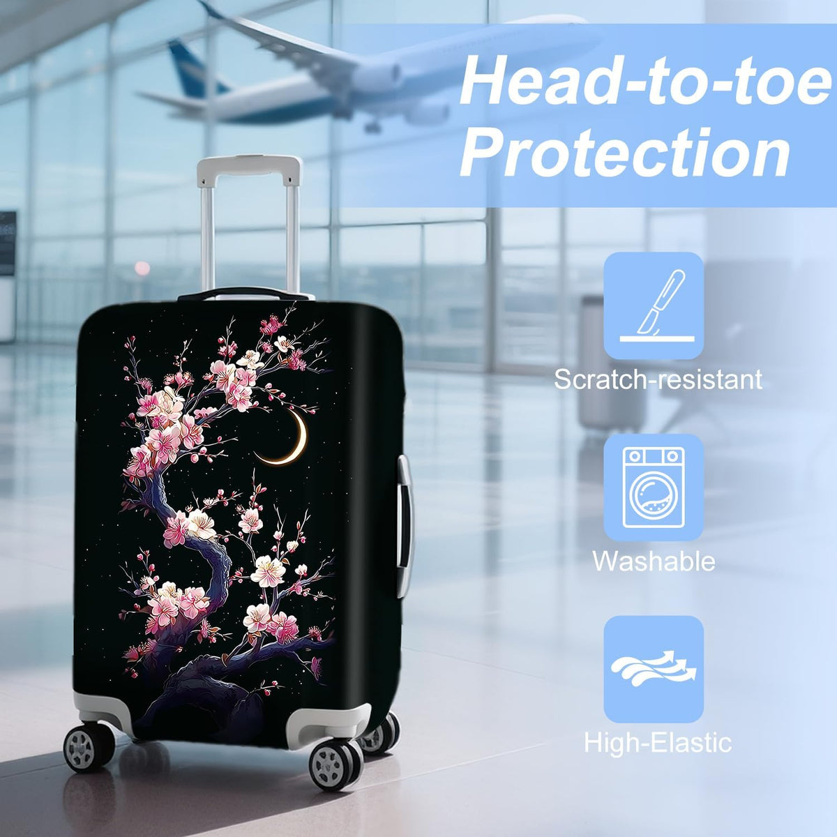 Retro Mountain Landscape Sunset Travel Luggage Cover -Stretchable Airplane Suitcase Protector Sleeve,Universal Washable Fit for 20-22 Inch Checked Baggage,Water Resistant Durable Luggage Protector - Colors B