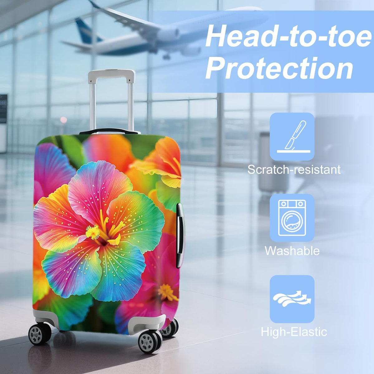 Retro Mountain Landscape Sunset Travel Luggage Cover -Stretchable Airplane Suitcase Protector Sleeve,Universal Washable Fit for 20-22 Inch Checked Baggage,Water Resistant Durable Luggage Protector - Colors B