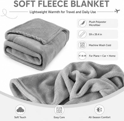 Travel Blanket and Pillow Set - Hooded Neck Pillow Airplane Essential Black