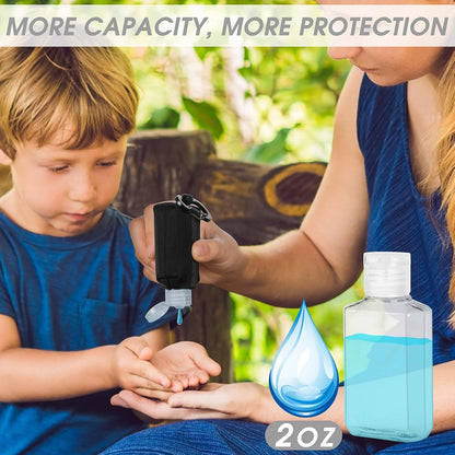 Hand Sanitizer Bottle Case Holder, Travel Size Empty Bottle Refillable Containers for Soap, Lotion, and Liquids - 60ML/2 oz Flip Cap Reusable Bottles with Carabiner Carriers