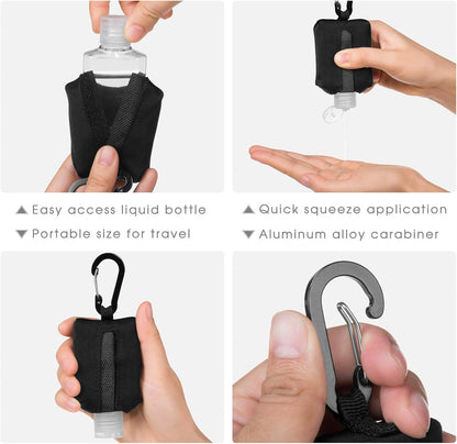 Hand Sanitizer Bottle Case Holder, Travel Size Empty Bottle Refillable Containers for Soap, Lotion, and Liquids - 60ML/2 oz Flip Cap Reusable Bottles with Carabiner Carriers