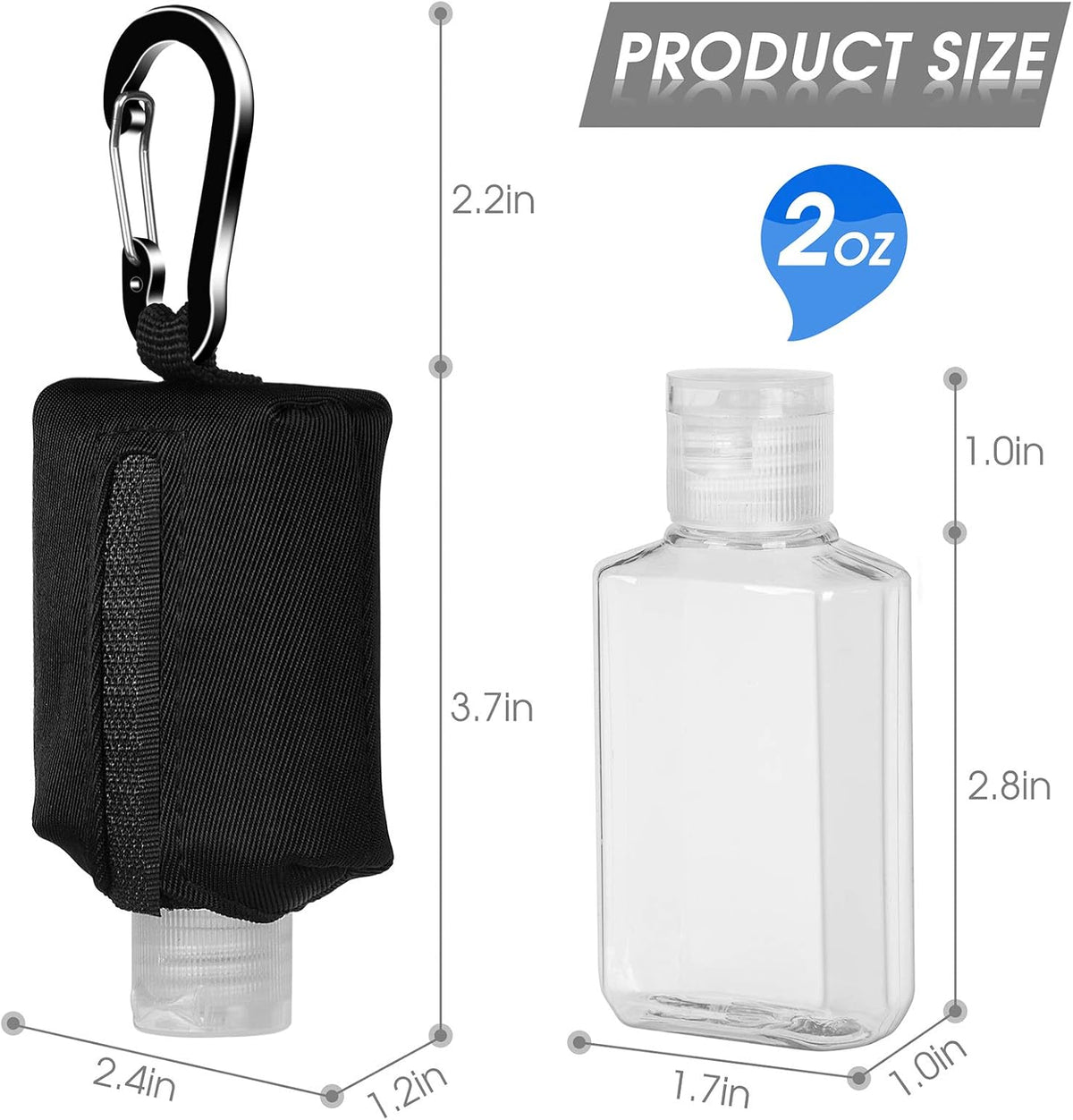 Hand Sanitizer Bottle Case Holder, Travel Size Empty Bottle Refillable Containers for Soap, Lotion, and Liquids - 60ML/2 oz Flip Cap Reusable Bottles with Carabiner Carriers