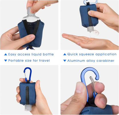 Hand Sanitizer Bottle Case Holder, Travel Size Empty Bottle Refillable Containers for Soap, Lotion, and Liquids - 60ML/2 oz Flip Cap Reusable Bottles with Carabiner Carriers