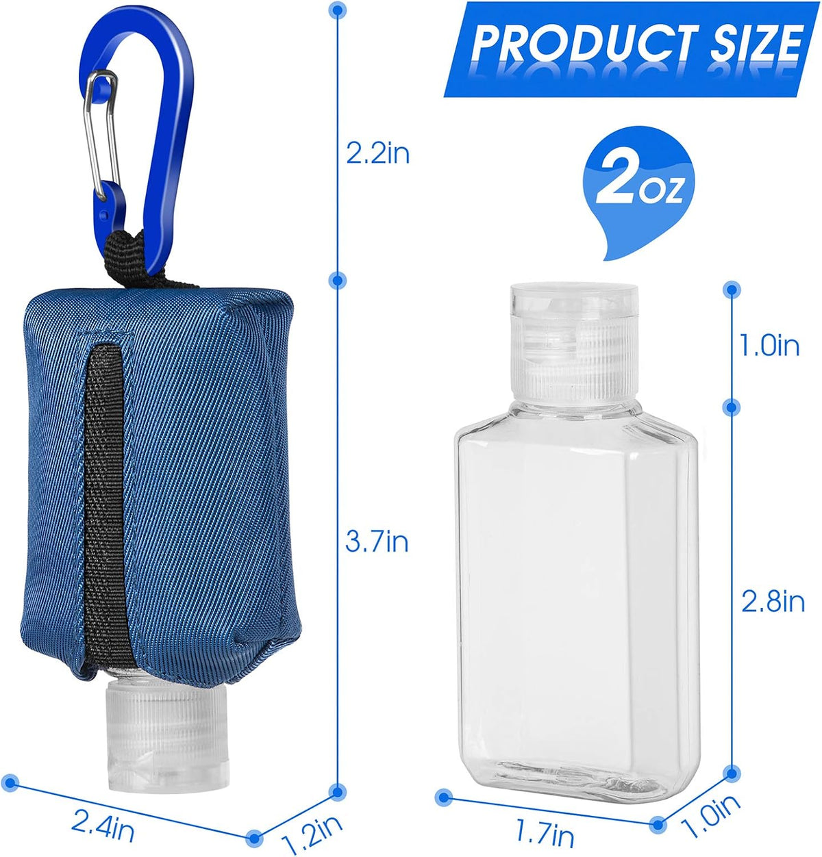 Hand Sanitizer Bottle Case Holder, Travel Size Empty Bottle Refillable Containers for Soap, Lotion, and Liquids - 60ML/2 oz Flip Cap Reusable Bottles with Carabiner Carriers