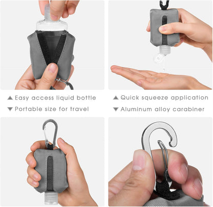 Hand Sanitizer Bottle Case Holder, Travel Size Empty Bottle Refillable Containers for Soap, Lotion, and Liquids - 60ML/2 oz Flip Cap Reusable Bottles with Carabiner Carriers