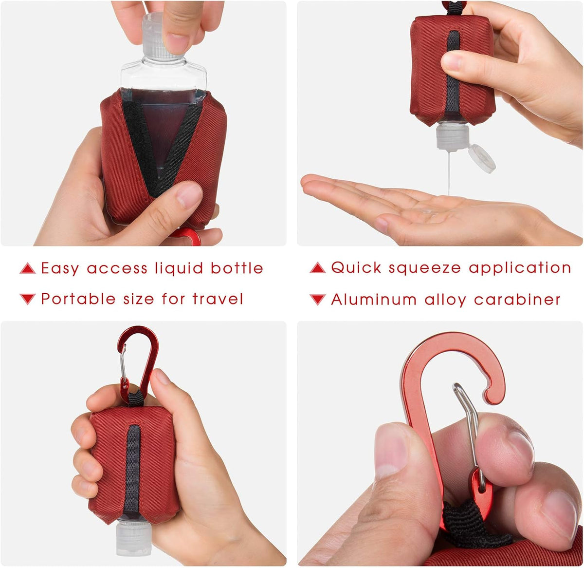 Hand Sanitizer Bottle Case Holder, Travel Size Empty Bottle Refillable Containers for Soap, Lotion, and Liquids - 60ML/2 oz Flip Cap Reusable Bottles with Carabiner Carriers