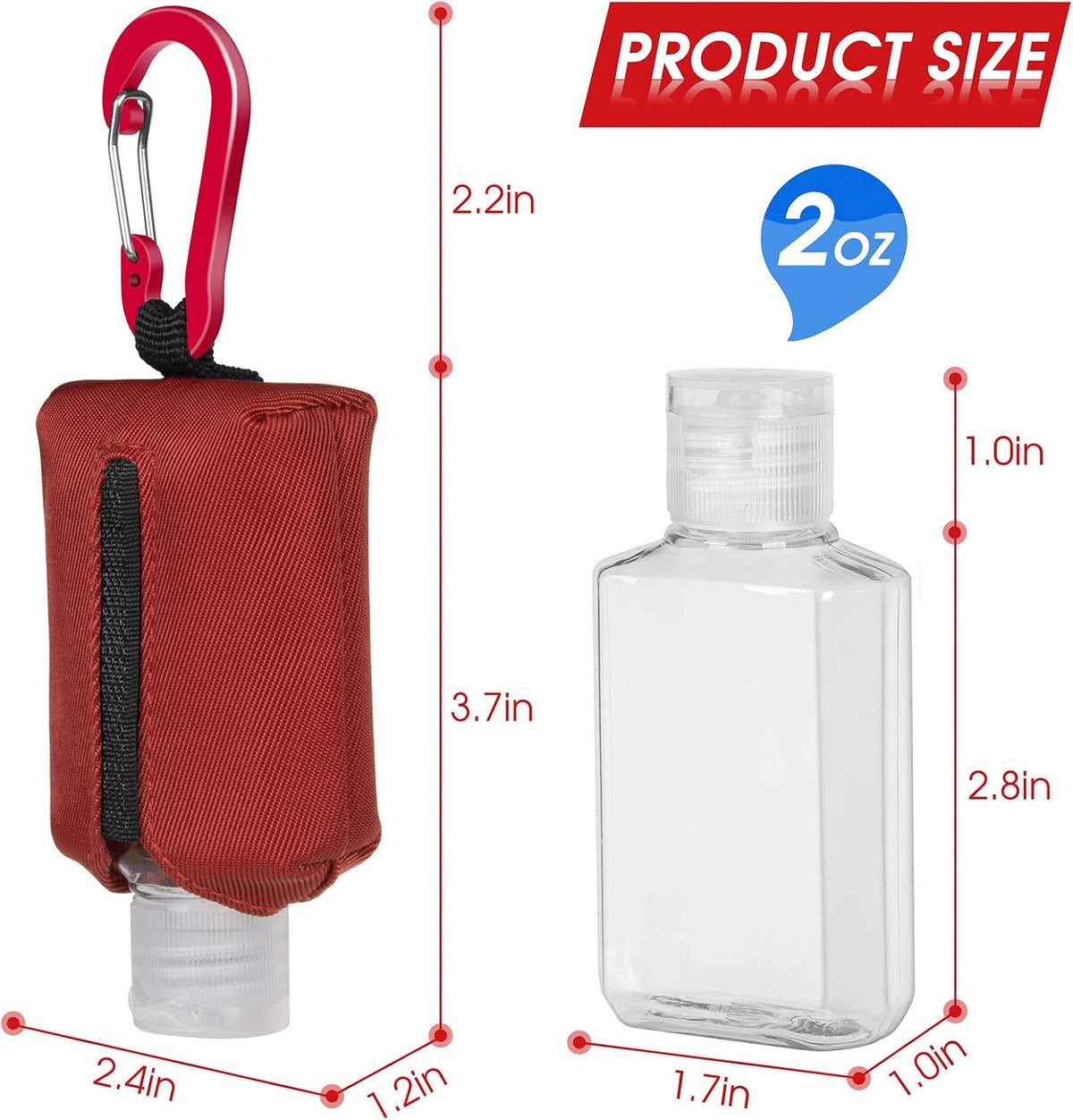 Hand Sanitizer Bottle Case Holder, Travel Size Empty Bottle Refillable Containers for Soap, Lotion, and Liquids - 60ML/2 oz Flip Cap Reusable Bottles with Carabiner Carriers