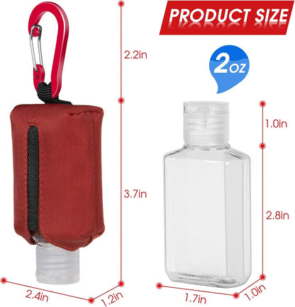 Hand Sanitizer Bottle Case Holder, Travel Size Empty Bottle Refillable Containers for Soap, Lotion, and Liquids - 60ML/2 oz Flip Cap Reusable Bottles with Carabiner Carriers