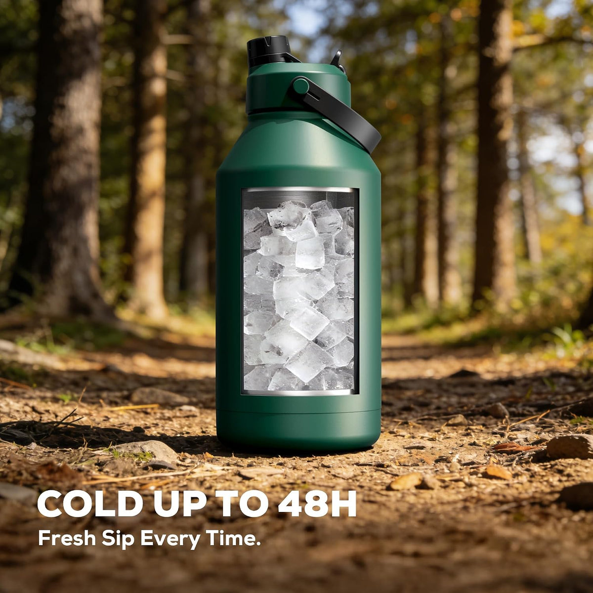 64 oz Insulated Water Bottle for Sports: 2-in-1 Straw & Spout Lid, Leakproof, Carrier Bag, Shoulder Strap, Keep Cold 48H, BPA-Free, Half Gallon Metal Water Jug for Gym, Travel, Gift (Midnight)