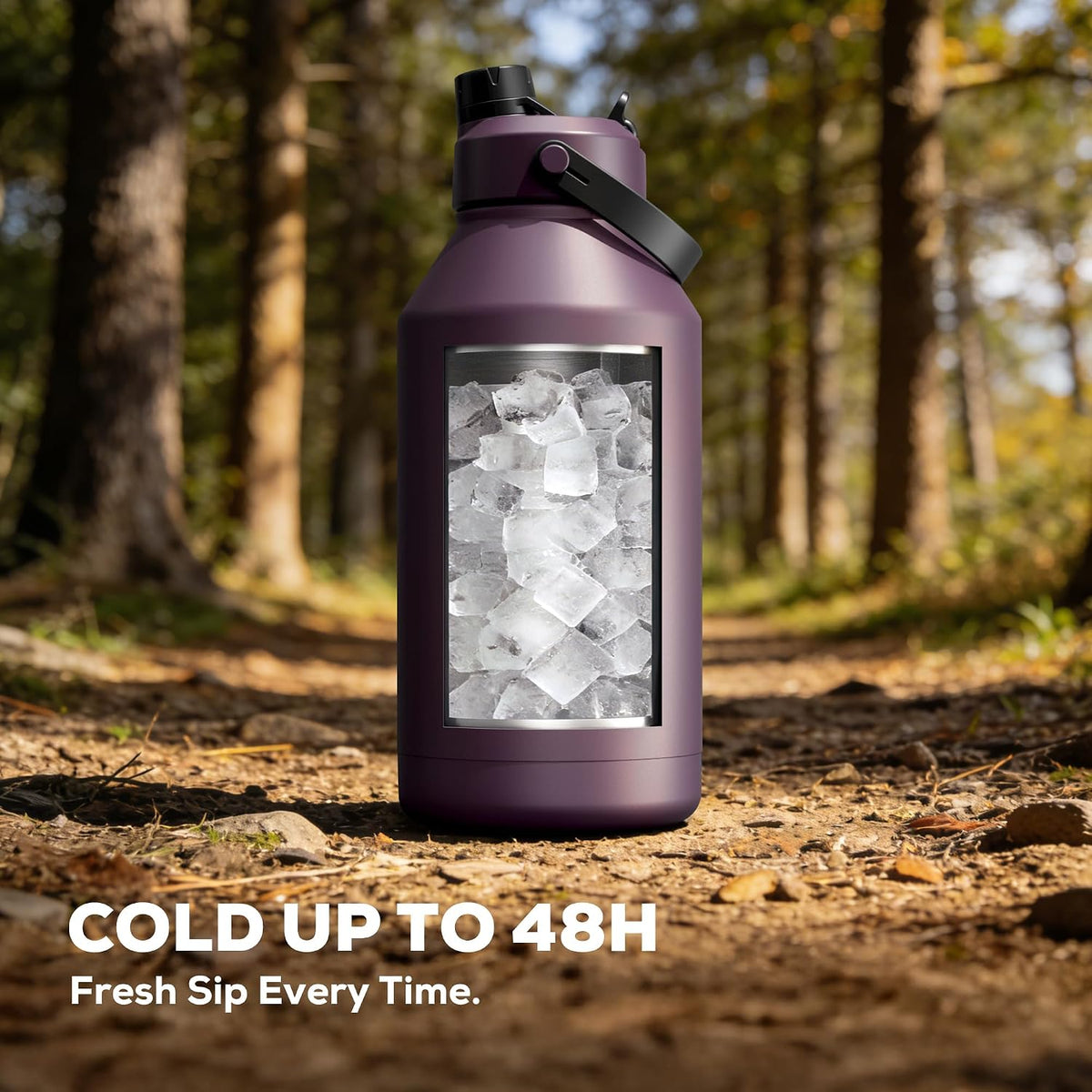 64 oz Insulated Water Bottle for Sports: 2-in-1 Straw & Spout Lid, Leakproof, Carrier Bag, Shoulder Strap, Keep Cold 48H, BPA-Free, Half Gallon Metal Water Jug for Gym, Travel, Gift (Midnight)
