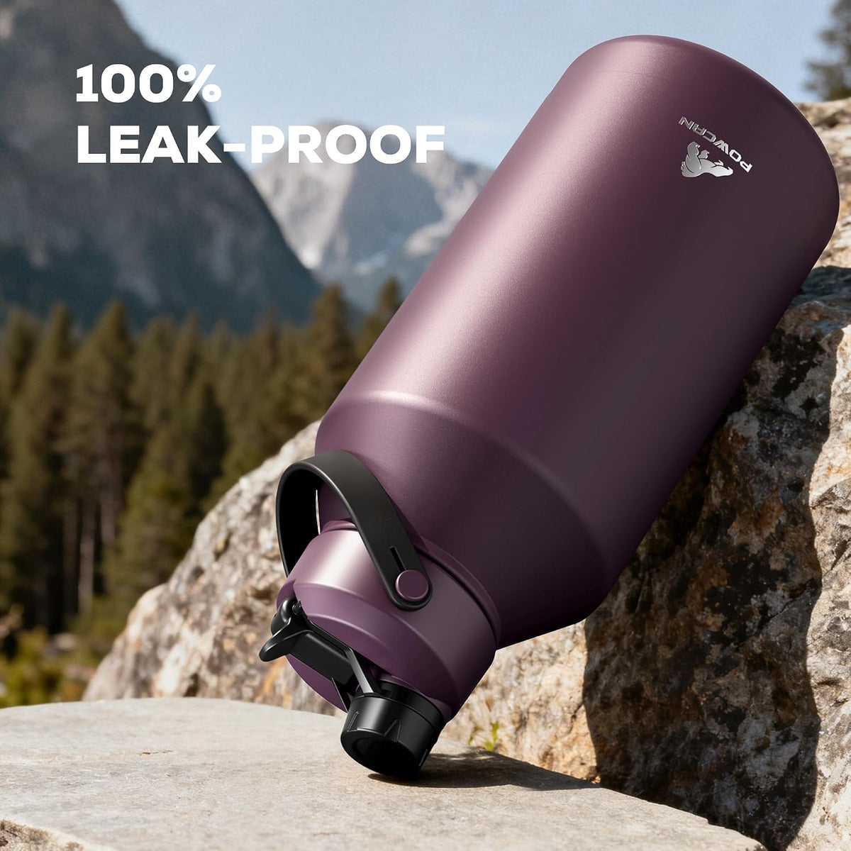 64 oz Insulated Water Bottle for Sports: 2-in-1 Straw & Spout Lid, Leakproof, Carrier Bag, Shoulder Strap, Keep Cold 48H, BPA-Free, Half Gallon Metal Water Jug for Gym, Travel, Gift (Midnight)