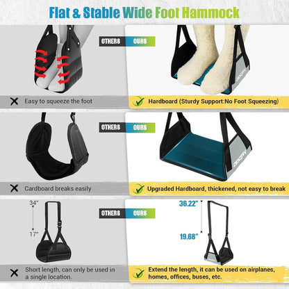 2-Pack Foot Hammock Plane Travel, No Collapse Thickened Bamboo Foot Rest