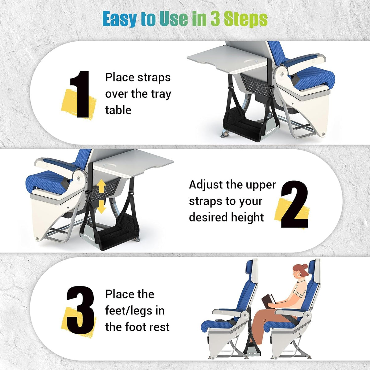 2-Pack Foot Hammock Plane Travel, No Collapse Thickened Bamboo Foot Rest