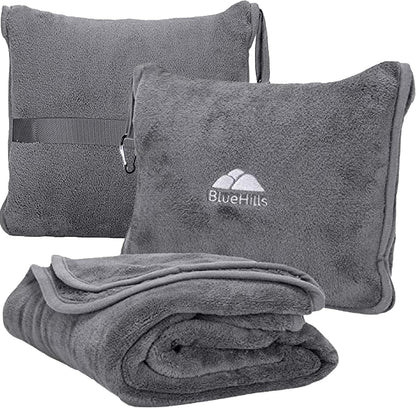 Premium Soft Travel Blanket Pillow 2-in-1 Airplane Warm - Gray