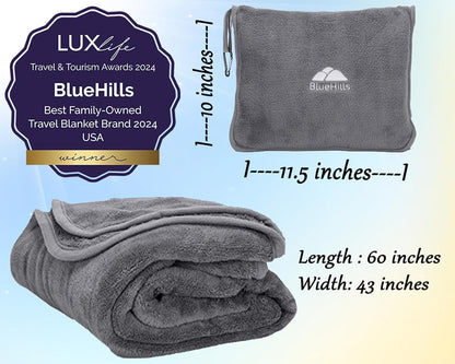 Premium Soft Travel Blanket Pillow 2-in-1 Airplane Warm - Gray