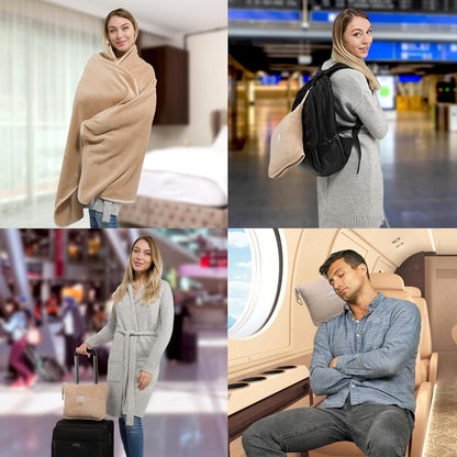 Premium Soft Travel Blanket Pillow 2-in-1 Airplane Warm - Gray