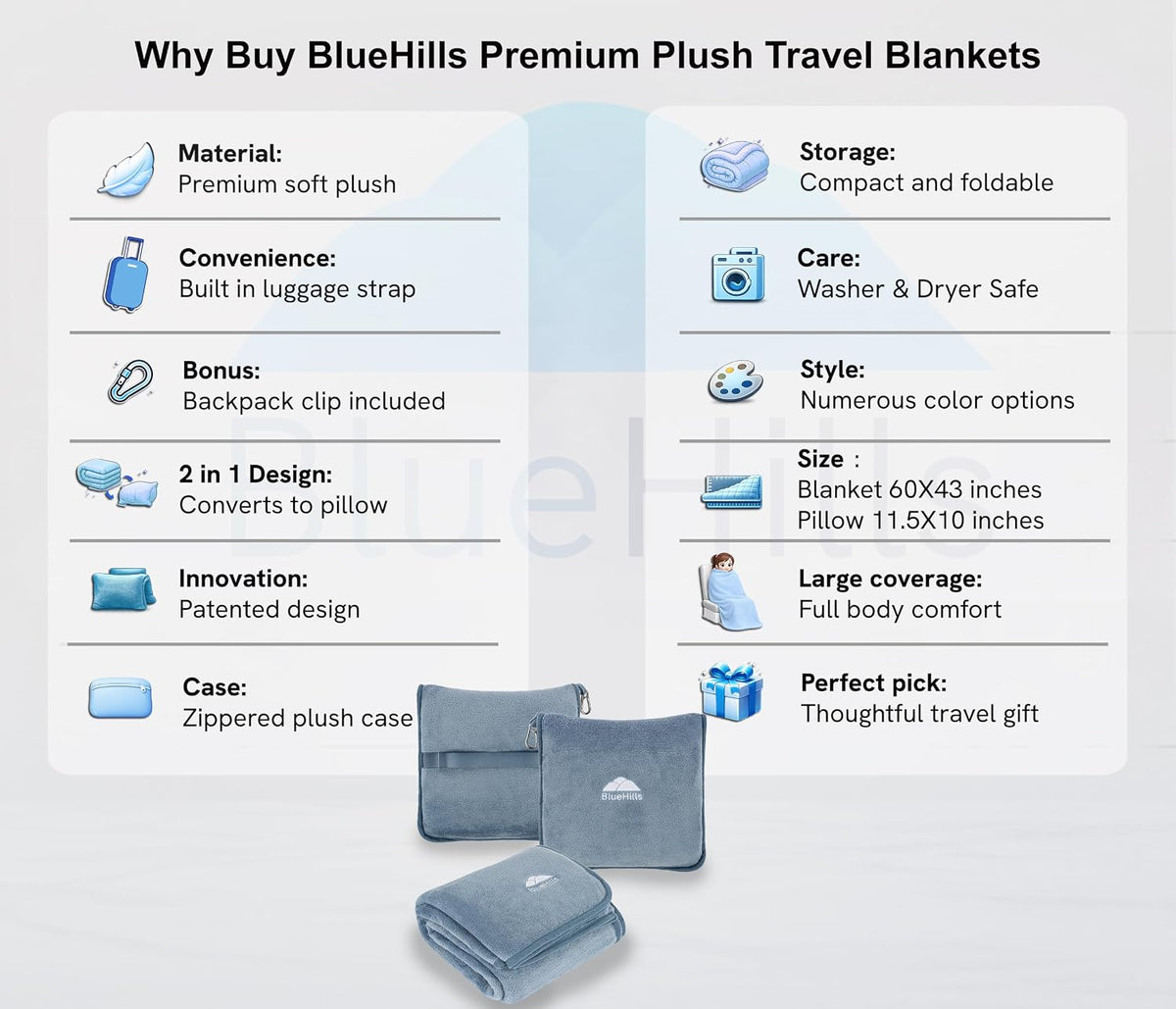 Premium Soft Travel Blanket Pillow 2-in-1 Airplane Warm - Gray