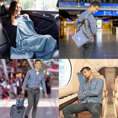 Premium Soft Travel Blanket Pillow 2-in-1 Airplane Warm - Gray