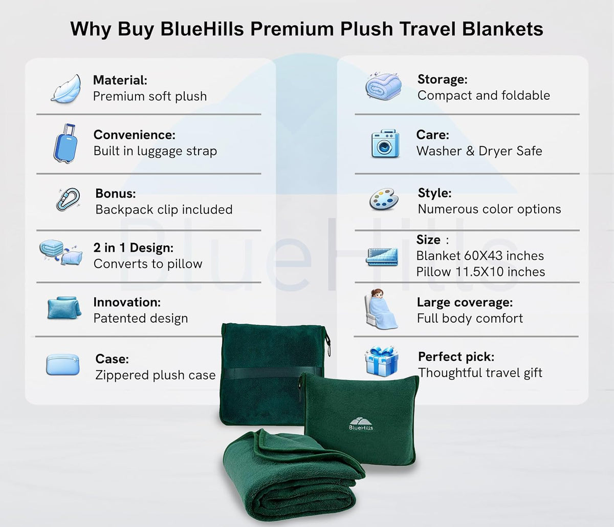 Premium Soft Travel Blanket Pillow 2-in-1 Airplane Warm - Gray