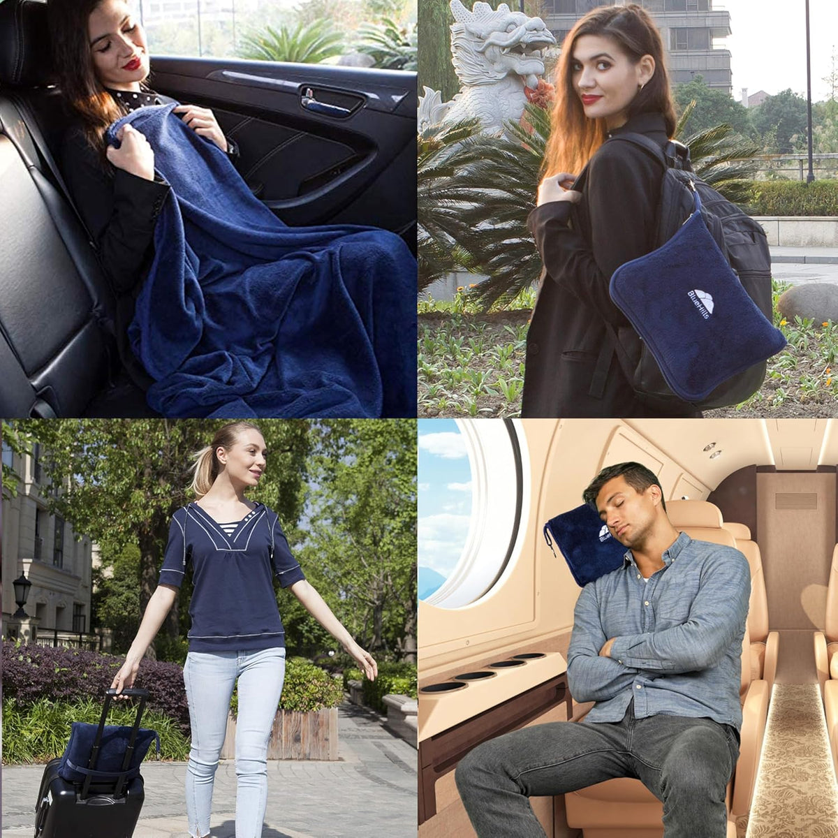 Premium Soft Travel Blanket Pillow 2-in-1 Airplane Warm - Gray