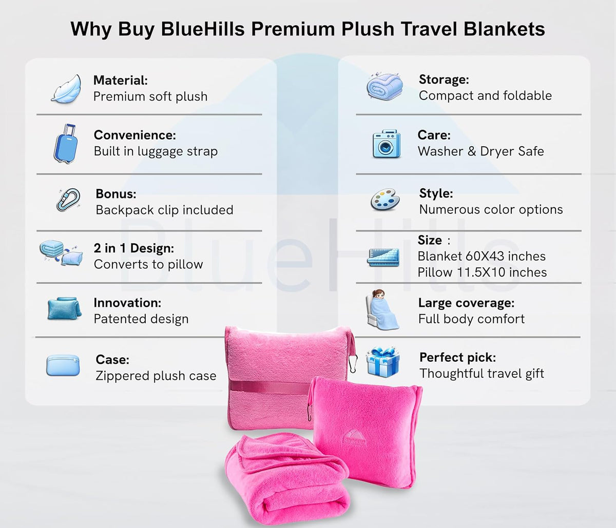 Premium Soft Travel Blanket Pillow 2-in-1 Airplane Warm - Gray