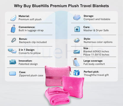 Premium Soft Travel Blanket Pillow 2-in-1 Airplane Warm - Gray