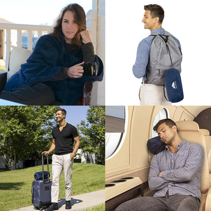 Premium Soft Travel Blanket Pillow 2-in-1 Airplane Warm - Gray