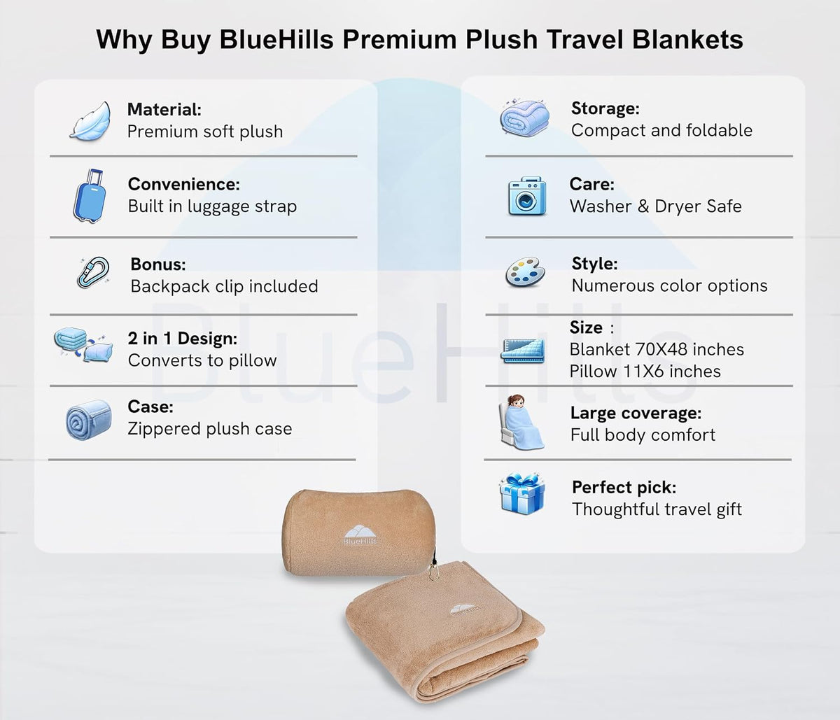 Premium Soft Travel Blanket Pillow 2-in-1 Airplane Warm - Gray