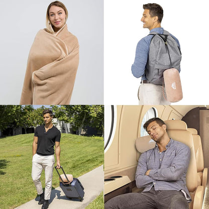 Premium Soft Travel Blanket Pillow 2-in-1 Airplane Warm - Gray