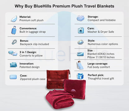 Premium Soft Travel Blanket Pillow 2-in-1 Airplane Warm - Gray