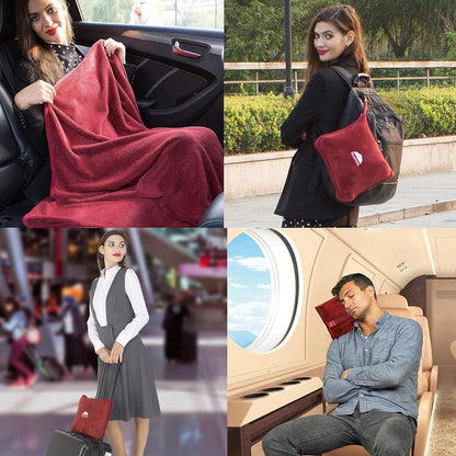 Premium Soft Travel Blanket Pillow 2-in-1 Airplane Warm - Gray