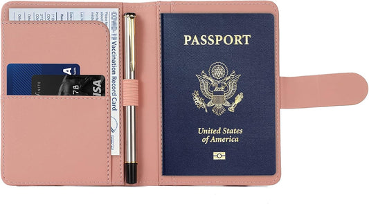Premium Leather Passport Holder Covers Case, Waterproof Rfid Blocking Travel Wallet Passport Holder with Pen Holder, Cute Passport Book for Women/Men - Colors B