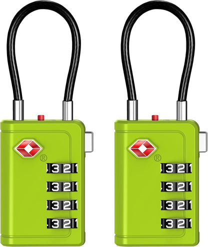 TSA Approved Luggage Travel Locks with Open Alert Indicator, 4 Digit Combination Resettable Code Zinc Alloy Lock for Suitcase, Backpack, Bag, Toolbox, Locker (2 Pack, Green)