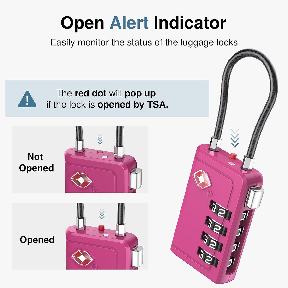 TSA Approved Luggage Travel Locks with Open Alert Indicator, 4 Digit Combination Resettable Code Zinc Alloy Lock for Suitcase, Backpack, Bag, Toolbox, Locker (2 Pack, Green)
