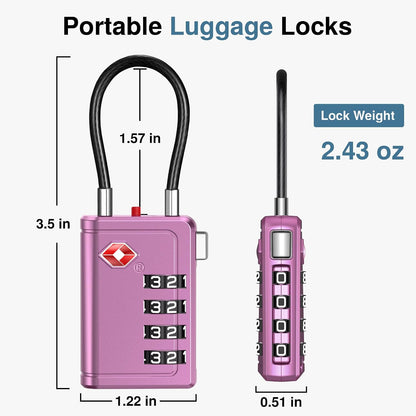 TSA Approved Luggage Travel Locks with Open Alert Indicator, 4 Digit Combination Resettable Code Zinc Alloy Lock for Suitcase, Backpack, Bag, Toolbox, Locker (2 Pack, Green)
