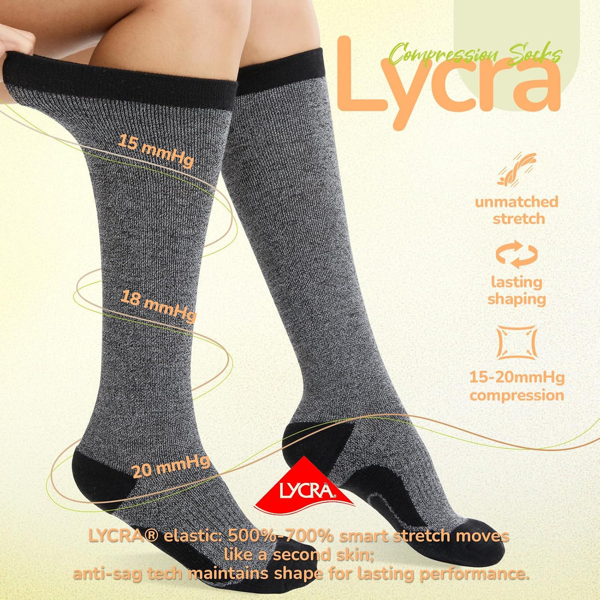 Merino Wool Compression Socks for Women Men 15-20 mmHg for flying
