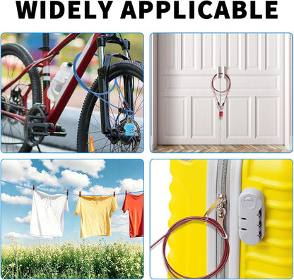 Cable Lock Double Loops 6.6Ft Long Silver Security Cables with Lock, Bike Locks Cables 2.5mm Braided Steel Coated Safety Cable Wire for Luggage,Outdoor, Clothesline